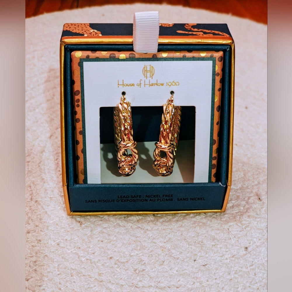 BNWB House of Harlow 1960 Twisted Gold Hoop Earrings